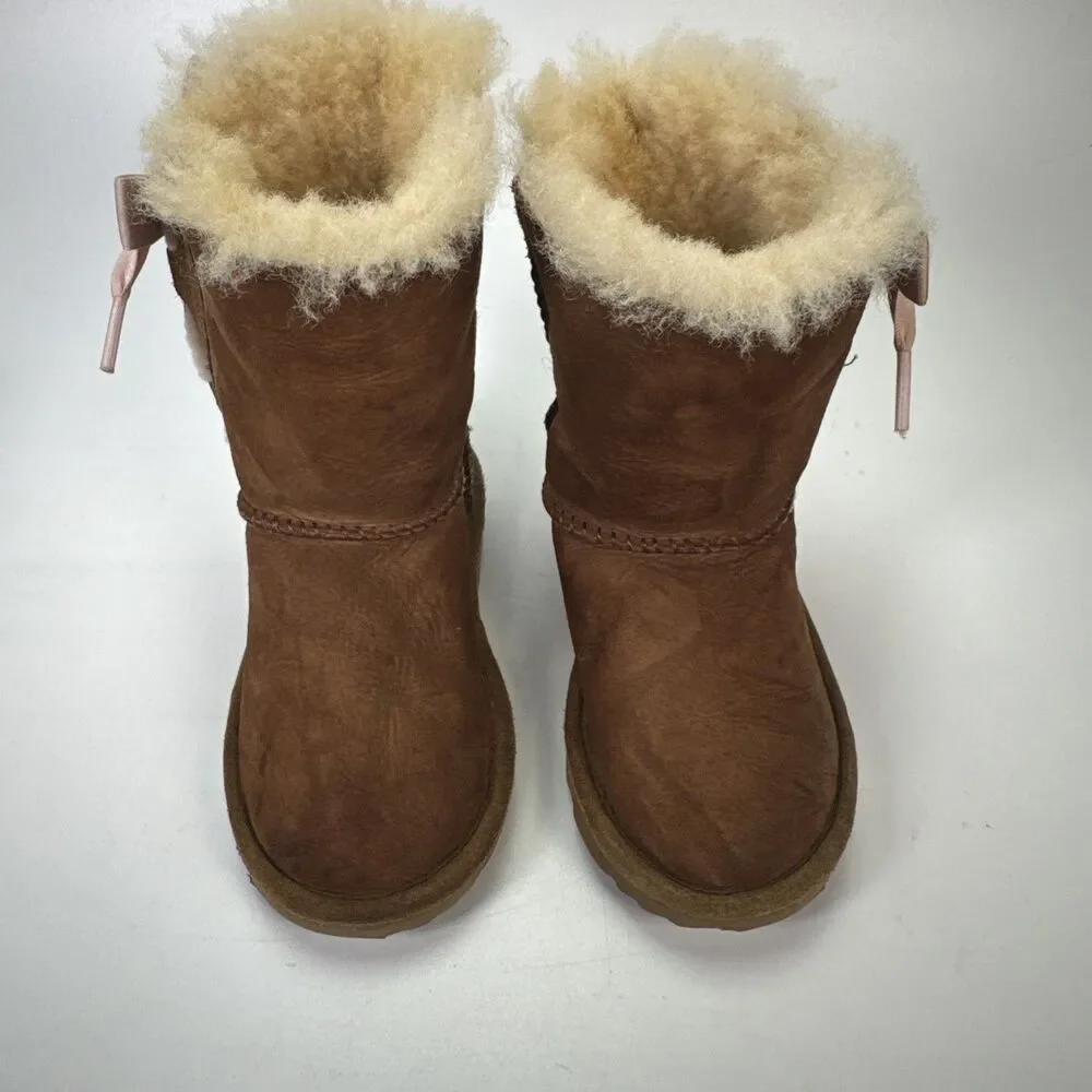 Ugg Boots Girls 9 Pala Toddler Chestnut Brown Lace-up Bow Pull On 1017737T w Box